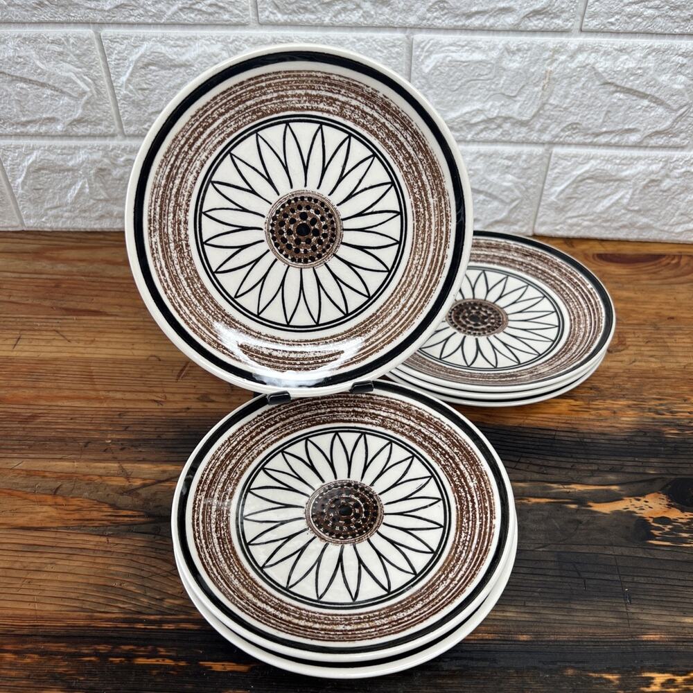 Cavalier Ironstone Casa Del Sol•Set of 6 Bread Plates•6⅜•Brown & White Sunflower